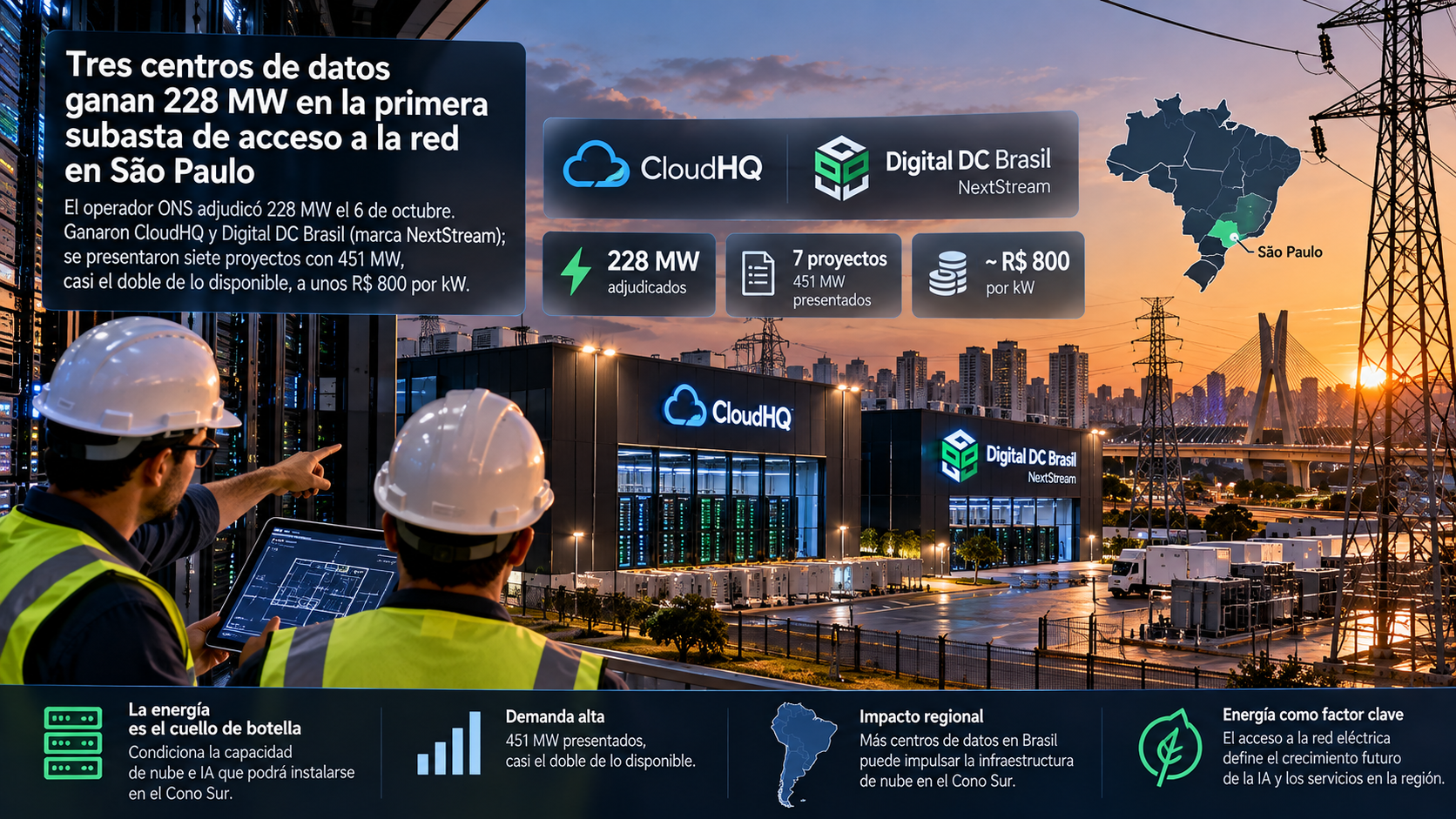 Centros de datos en São Paulo: Brasil subastó 228 MW de red