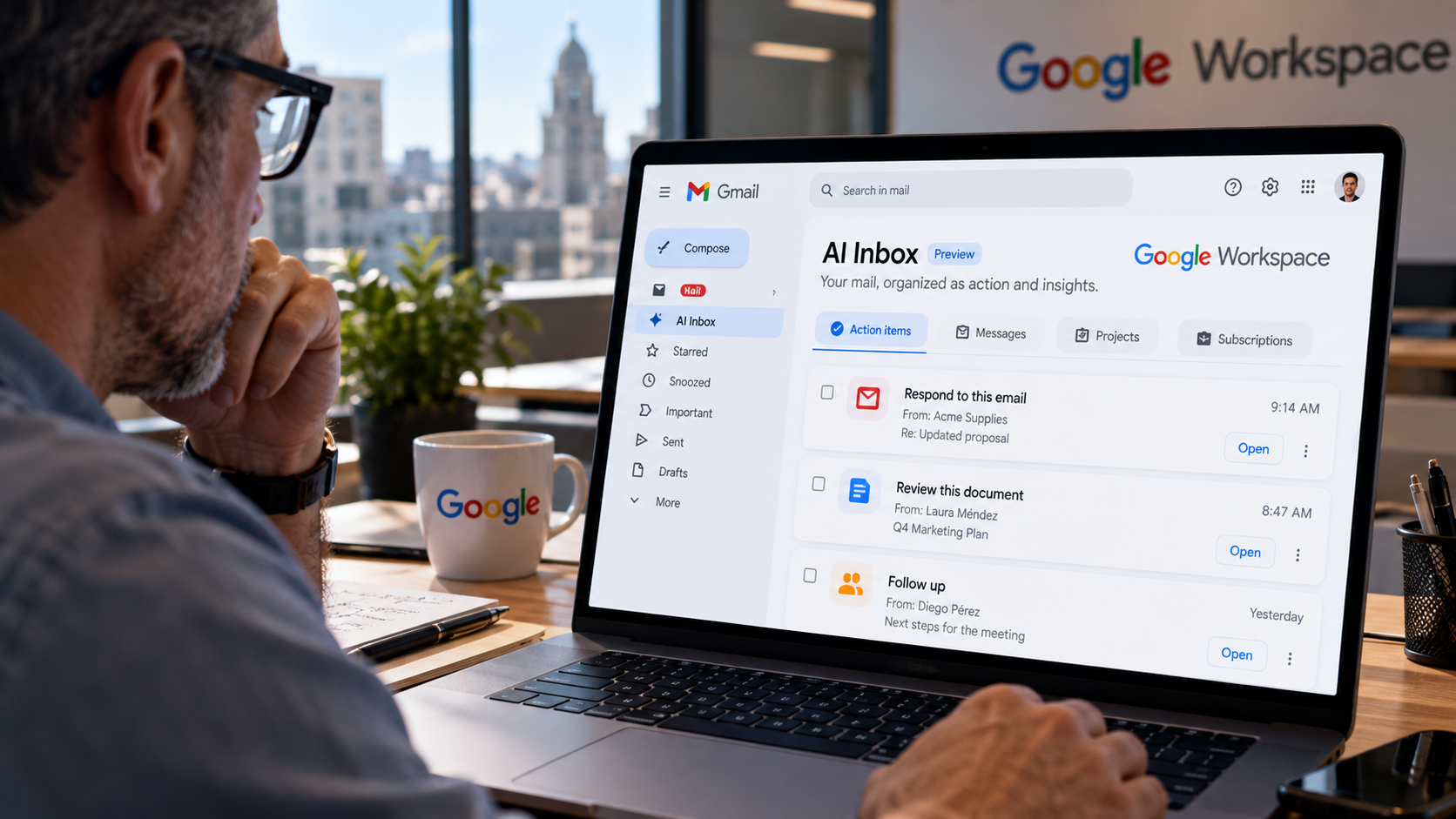 AI Inbox de Gmail llega a Workspace, pero aún no a Uruguay