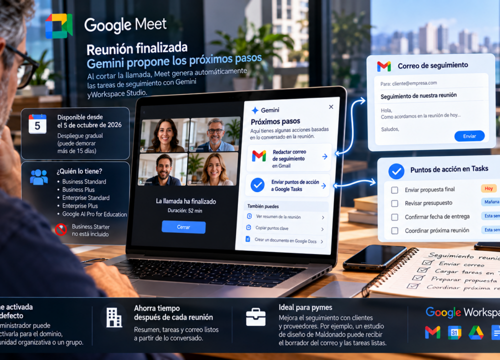 Próximos pasos en Google Meet: seguimiento automático al cerrar